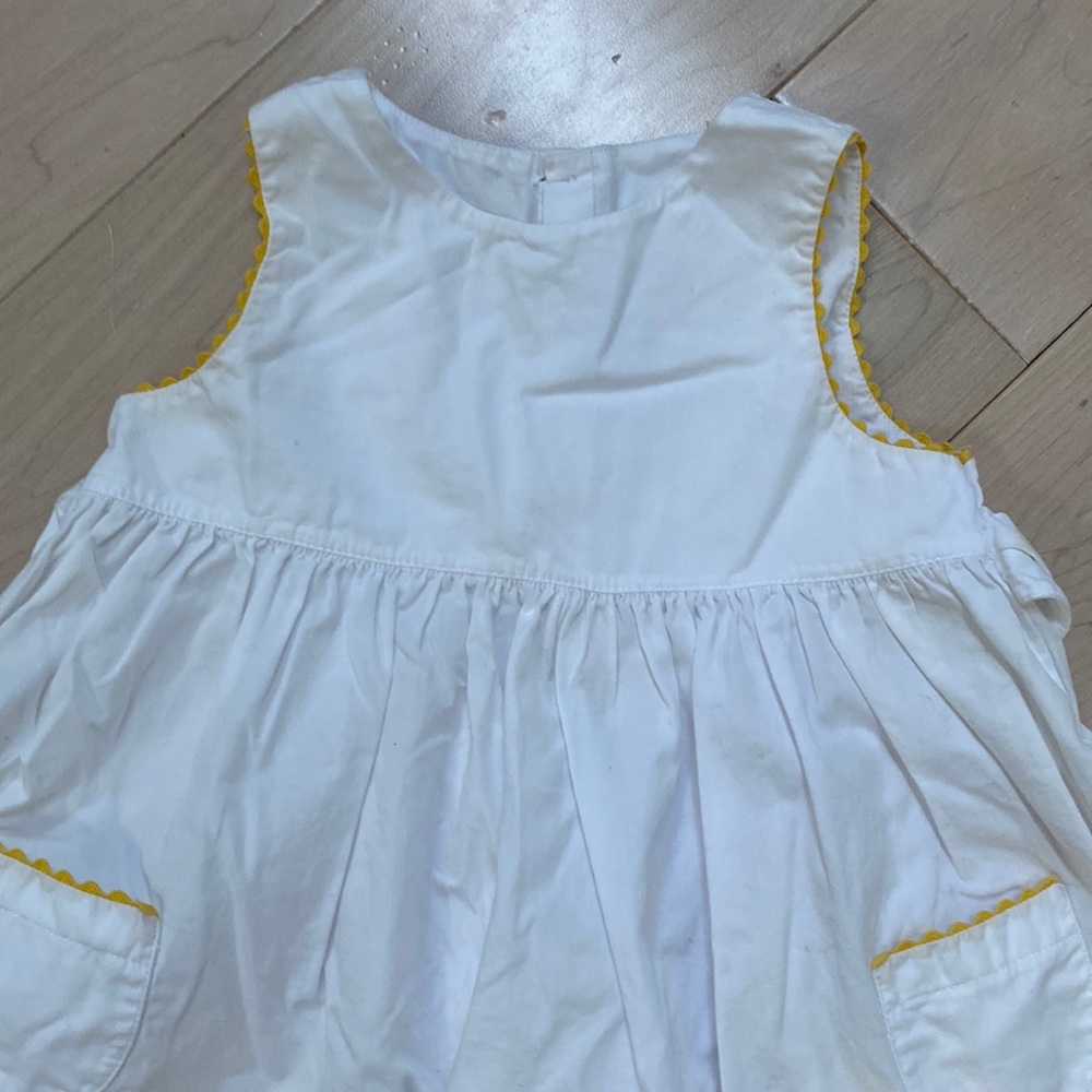 Jacadi girls white yellow blue embroidered flowers cotton back buttons dress - Picture 4 of 9